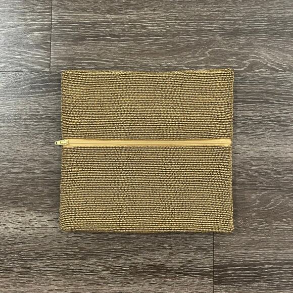 Moyna Gold Hand Beaded Art Deco Evening Clutch Foldover Wedding Party Purse Bag - Picture 7 of 11